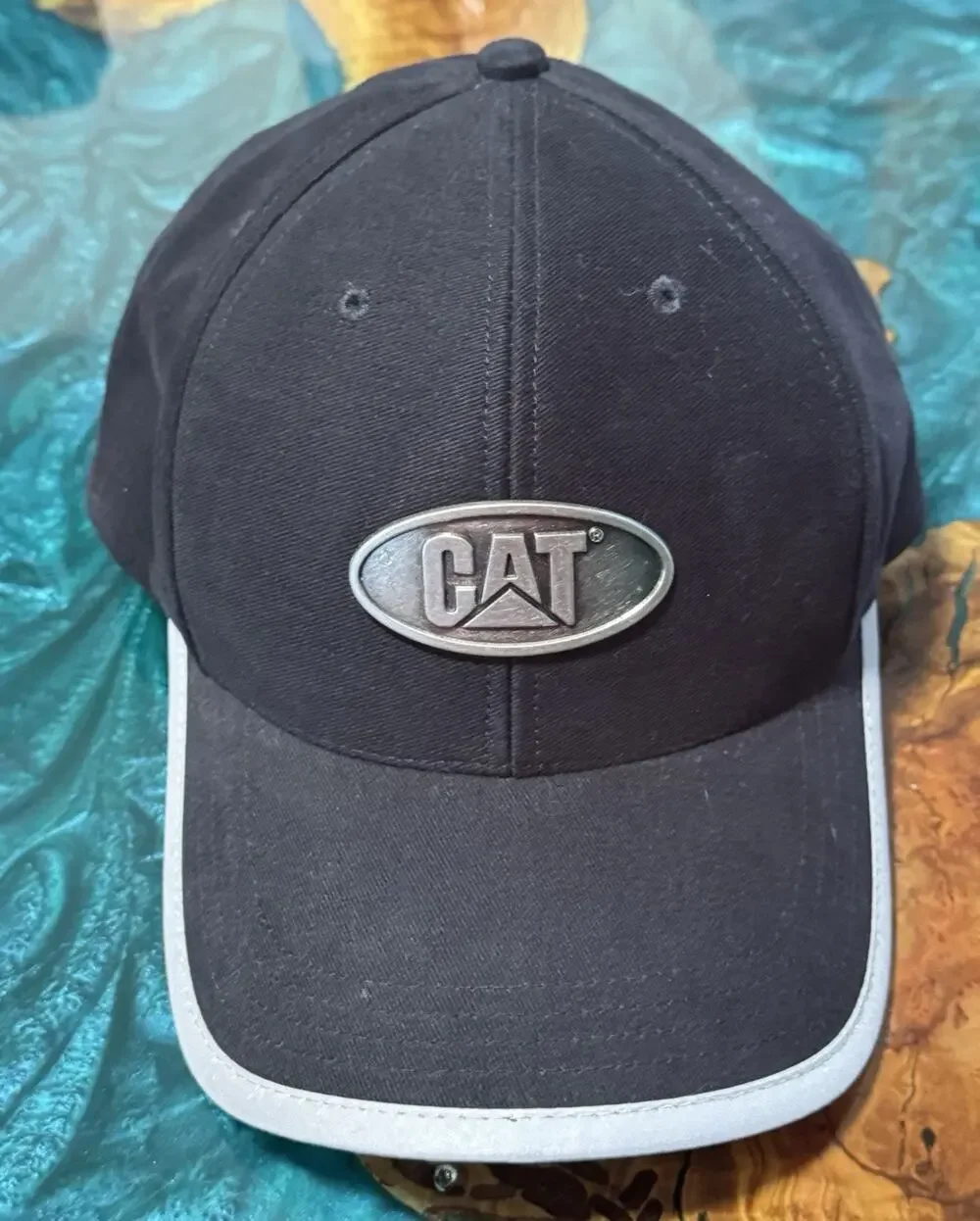 CAT Baseball Cap Adjustable Men's Black Gray Metallic Logo 100% Cotton Hat